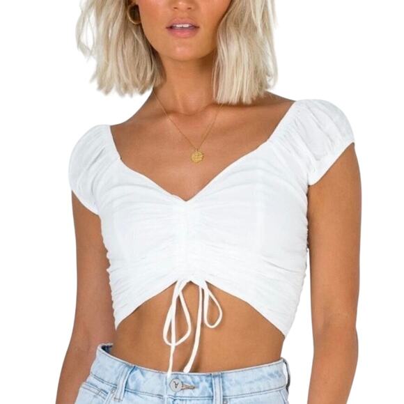 Princess Polly Darshan Cropped Cinched White Milkmaid Top Size 0 - Picture 1 of 14